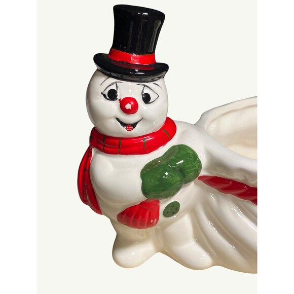 Vintage Christmas Snowman Ceramic Candy Dish Bowl  Planter Trinket Holder - Picture 2 of 13